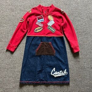 Rare Vintage Girls 1/4 Zip Denim Sweatshirt Patch Dress Corduroy Stitched Pocket